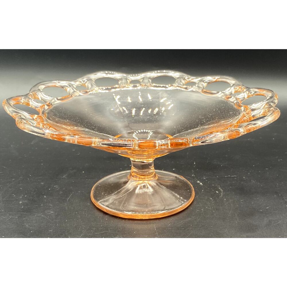 VTG~PINK DEPRESSION GLASS~PEDESTAL OLD COLONY OPEN LACE EDGE DISH BOWL